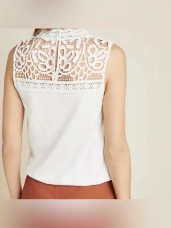 Anthropologie Tiny White Lace Tank Top XS - Image 6