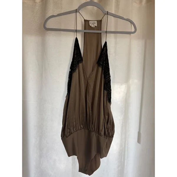 CAMI NYC The Courtney Silk Bodysuit Brown Size Small - Image 3