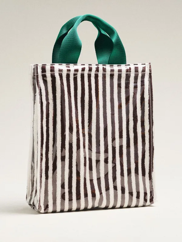 NWOT Anthropologie Coated Terry North South Small Tote Black, White & Green - Image 2
