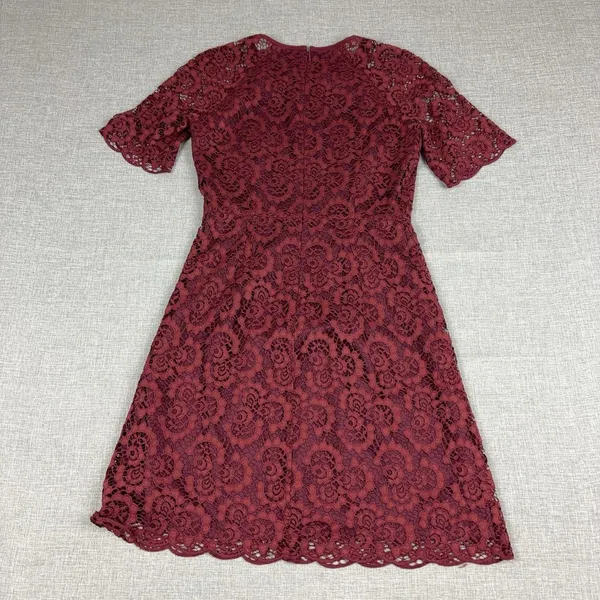 Madewell Dress Womens 2 Red Lace Fit & Flare Half Sleeve Lined Knee Length Party - Image 6