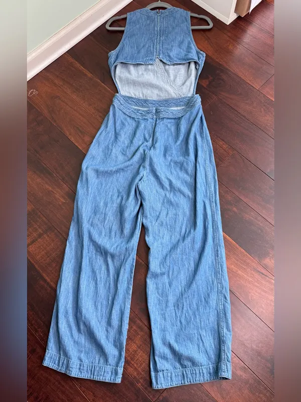Free People Moonlight Mile Chambray Jumper Jumpsuit Denim Open Back - Image 10