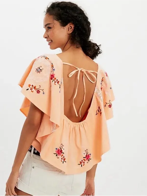 Free People Make Me Yours Blouse - Peach Combo - Image 3