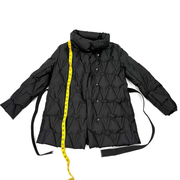 Black Down Puffer Jacket Shawl Collar Wrap Belt Winter Outerwear Coat Parka Size M - Image 7