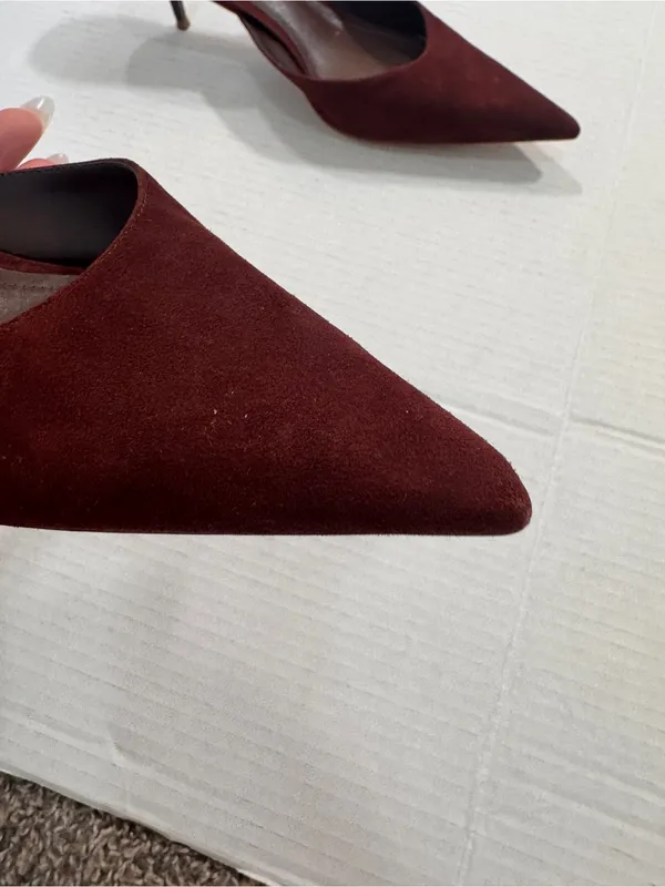 Schutz Burgundy Suede Leather Pointed Toe Mule Kitten Heels Womens 9.5 Classic - Image 4