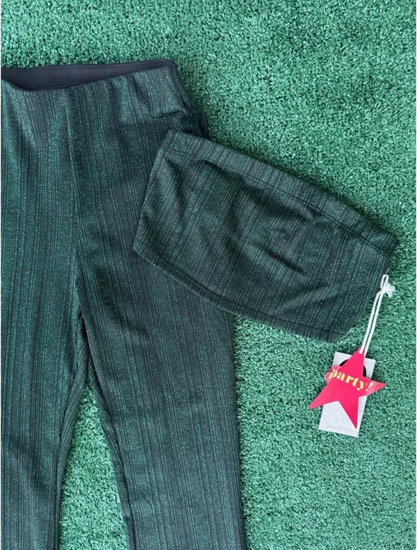 Paperoc Green LurexMetallic Flare Pants & Tube Top Set - Image 2