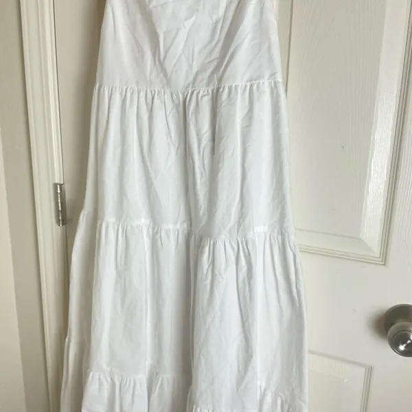 ZARA White Poplin Tiered Maxi Dress - Open Back Tie - Size L - Image 5