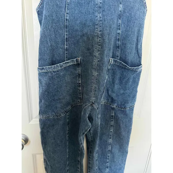 Free People Boho Denim Jeans Jumpsuit Blue Oversize Size XS - Image 9
