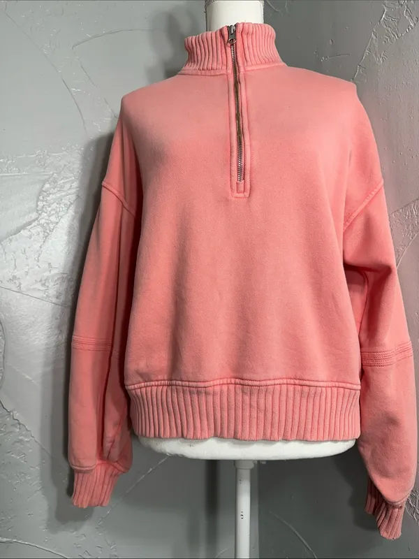 aerie Coral Half-Zip Cropped Sweatshirt - Image 6