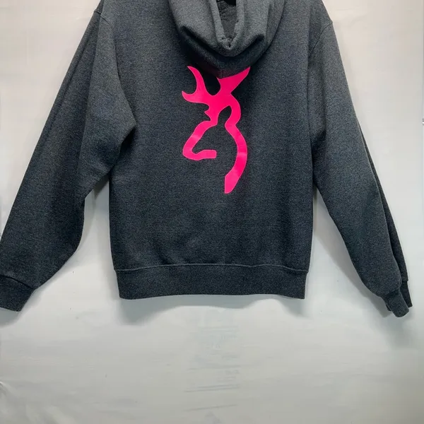 Jerzees Nublend Hoodie Sweatshirt With Pink Deer Head Decal Front/Back M Gray - Image 2