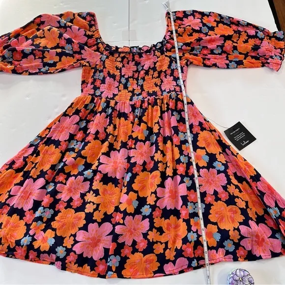 NWT Lulus Pollen in Love Navy Blue Floral‎ Puff Sleeve Mini Skater Dress SMALL - Image 10
