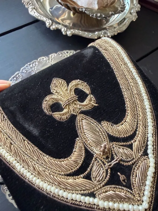 Vintage Bullion Bag Velvet Evening Wear Handbag Coin Purse Gold Trim Embroidery - Image 7