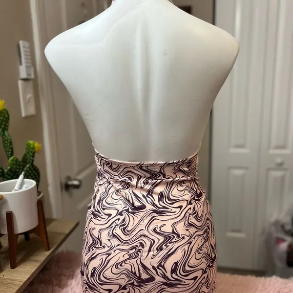 SheIn Marble Print Halter Mini Dress Shrug Set Womens S Y2K Bodycon 2 Piece - Image 5