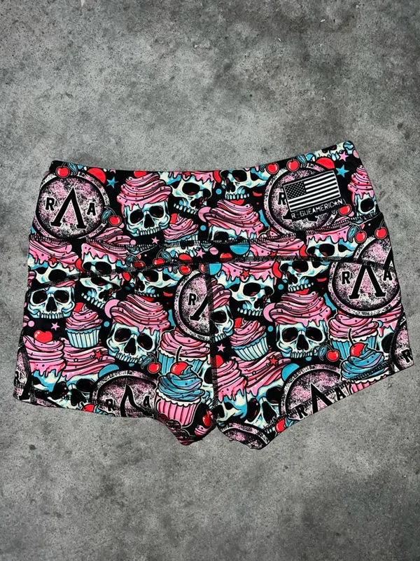 Women’s Skull & Cupcake Print Active Shorts - Pink‎ Blue - Image 5
