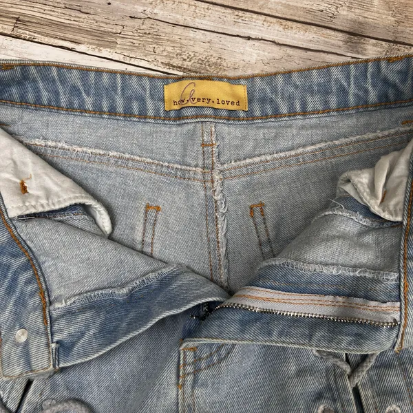 Lace Up Denim Micro Shorts S Light Wash Blue Frayed Boho Festival Daisy‎ Dukes - Image 4