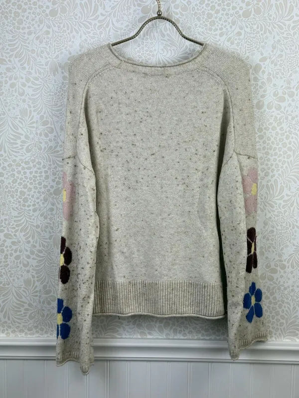 Madewell Beige Belmore Boxy Fit Floral-Sleeve Pullover Sweater - Size - Medium - Image 5