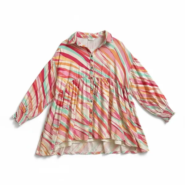 Entro Womens Large Abstract Stripe Babydoll Mini Dress Button Front Tunic D22584 - Image 11