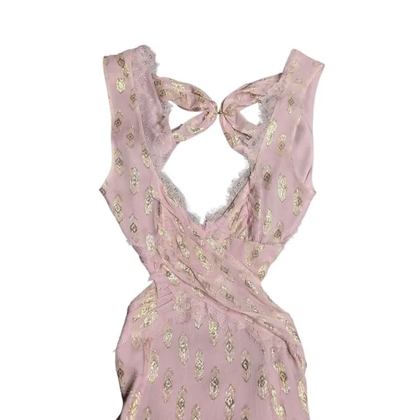 Free People Cross My Heart Jacquard Metallic Cutouts Maxi‎ Dress Size: 2 - Image 2