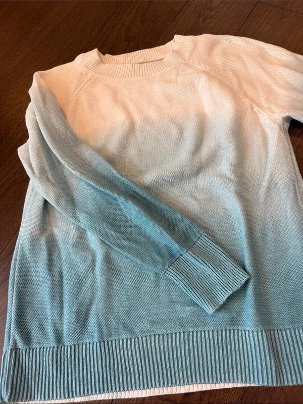 LOFT Ombré Crewneck Sweater - Cream to Aqua Blue Size Small - C54-154 - Image 4