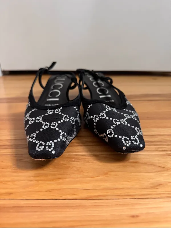 Gucci Tom GG Crystal kitten heel slingback shoes size 38 authentic - Image 9