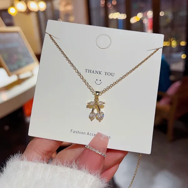 18K Gold Plated Crystal Cherry Pendant Necklace for Women,Cherry Necklace - Image 4