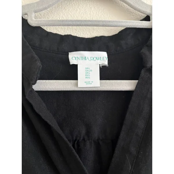 Cynthia Rowley Maxi Dress Womens Large Black Linen Resort Preppy Luxury - Image 3