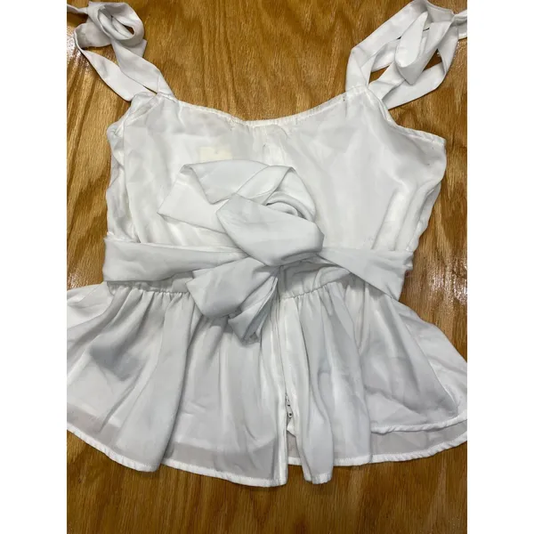 Rowa Peplum Tank Womens Small White Silk Lined Tie Preppy Wide Strap Top B61 - Image 6