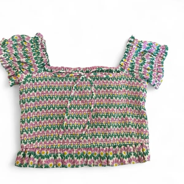 Zara Pink Floral‎ Smocked Cropped Top Size Small - Image 2