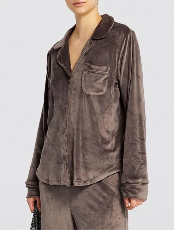Skims Velour Button Up Sleep Top - Image 3