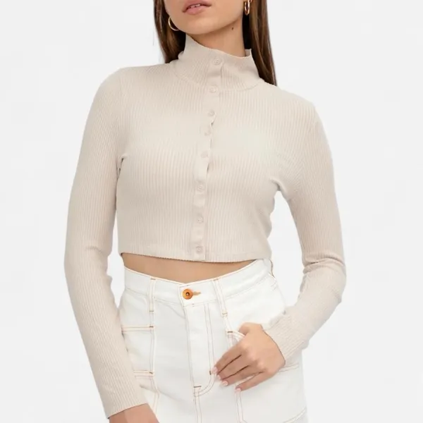 the range nyc collared ribbed knit cream tan long sleeve Medium - Image 2