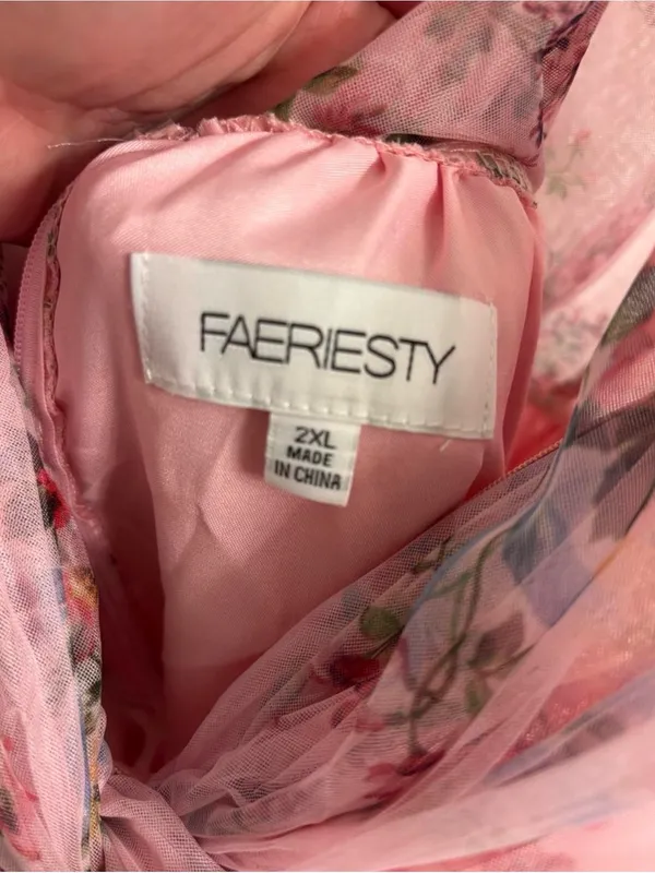 Feariesty Pink Floral Ruffle Strapless Formal Dress - Image 7