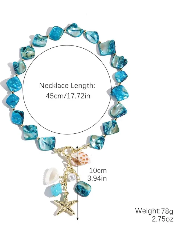Fashion Jewelry Turquoise Shell & Starfish Charm Necklace - Women Jewelry - Image 7