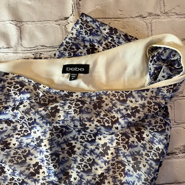 Bebe VTG Y2K One Shoulder Asymetrical Bat Wing Floral Blue Dress Medium - Image 5