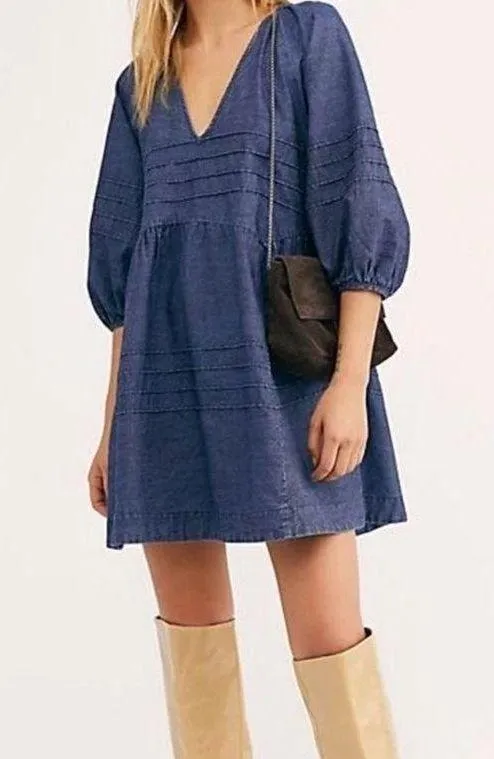 Sweet Surrender Denim Puff Sleeve Dress - Image 3