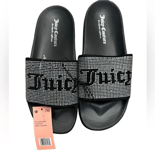 NWT Juicy Couture Wander Rhinestone Slide Sandals Black Size 7 - Image 2