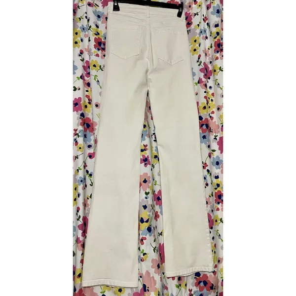 Sinsay Denim High Rise White Flared Leg Stretch Pockets Sz 24 Waist 32 Inseam - Image 6