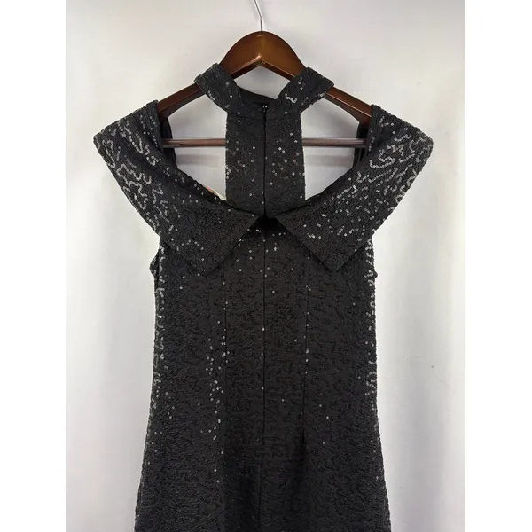 Women’s Luxxel Medium Black Sequin Off the Shoulder Evening Dress - Image 5
