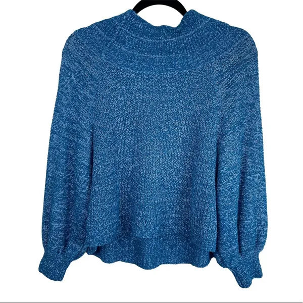 Free People Edessa Blue Balloon Sleeve Sweater Slouchy Sz XS Boho - Image 6