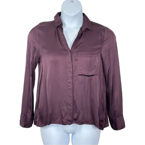 Young Fabulous & Broke Susan Blouse Small Plum Raisin Hidden Button Front NWOT - Image 7