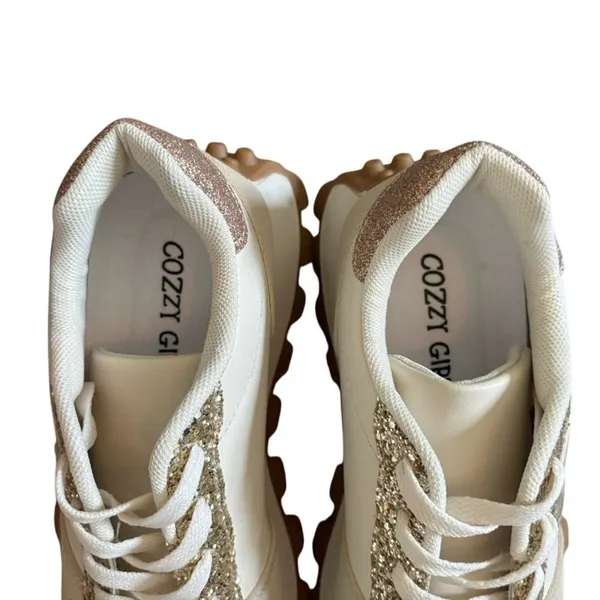 NEW Women's‎ Chunky Lug Sole Platform Sneaker Size 9 Neutral Glitter Glam - Image 6