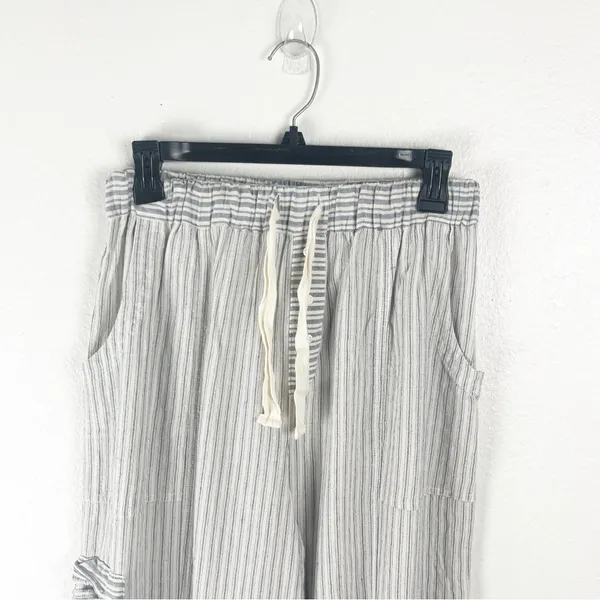 NEUTRAL GROUND Blue Striped High Rise Elastic Drawstring Waist Pants Small Boho - Image 9