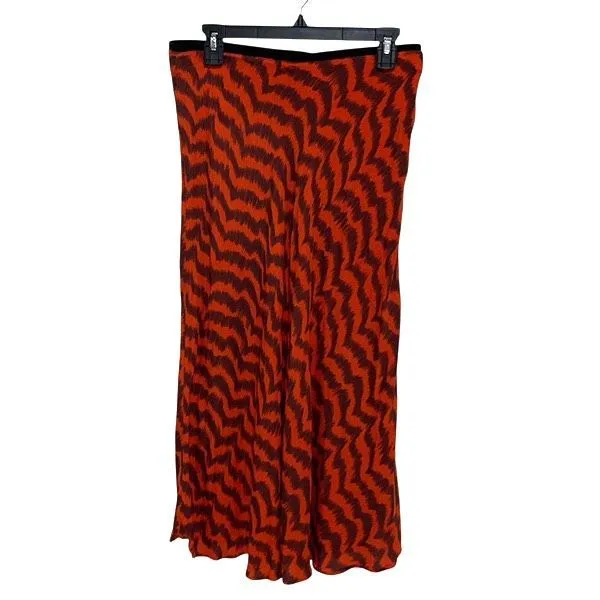 Mango Womens Animal Print Elastic Waist Flowy Midi Skirt Red Orange Black Size L - Image 2