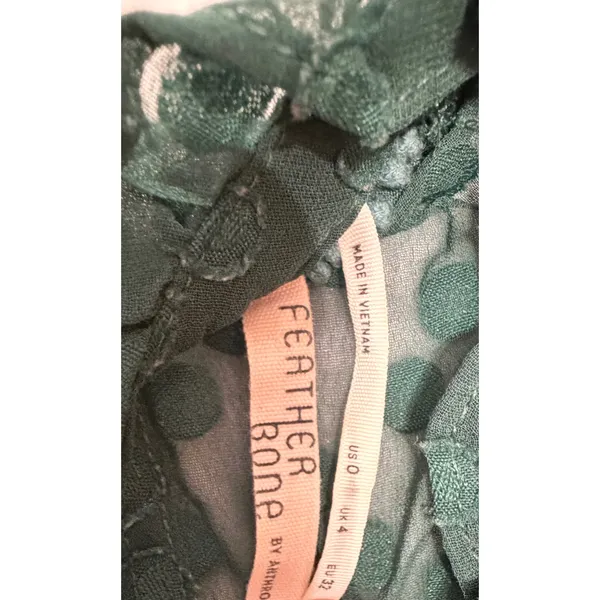 Anthropologie Feather Bone Green Swiss Dot Blouse Size 0 Sheer Flutter Sleeve - Image 7