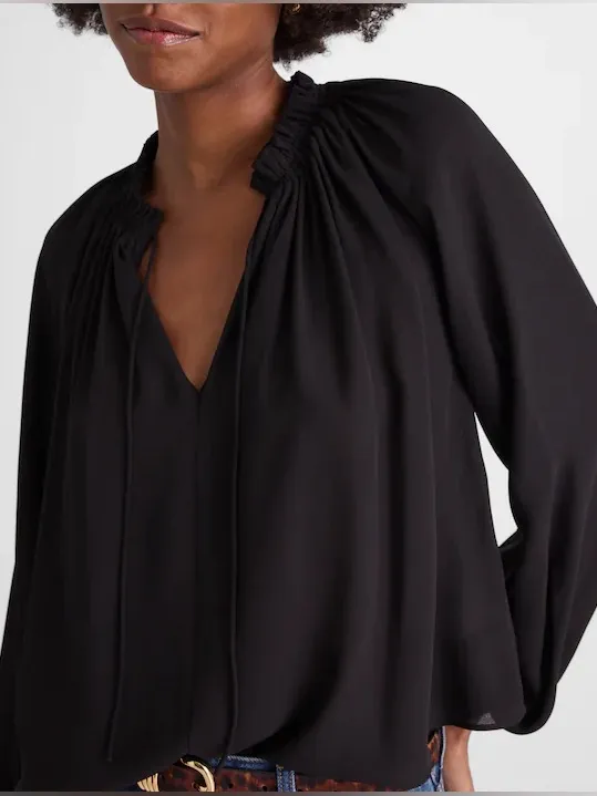 Madewell Long-Sleeve Tie-Neck Top black NY328 Size M NWT - Image 2