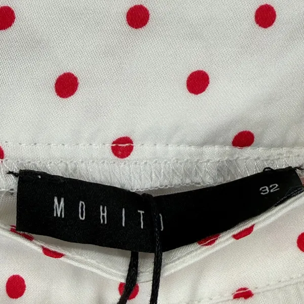 Mohito Women Polka Dot Off Shoulder Ruffle‎ Midi Dress White Red Size 32 NWT - Image 2