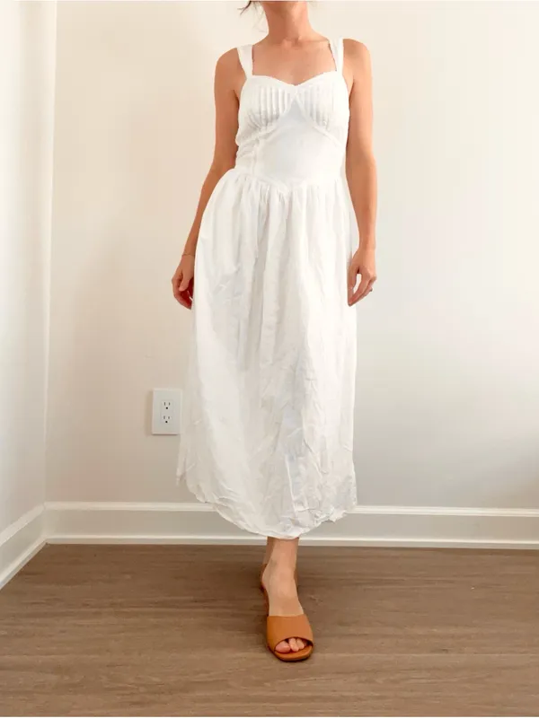 American Eagle Outfitters White Midi Drop Waist Sundress with Pockets - Image 2