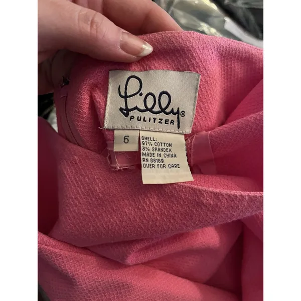 Lilly Pulitzer Stretch Mini Skirt Pink - size 6 Vintage Scalloped W Green Trim - Image 6
