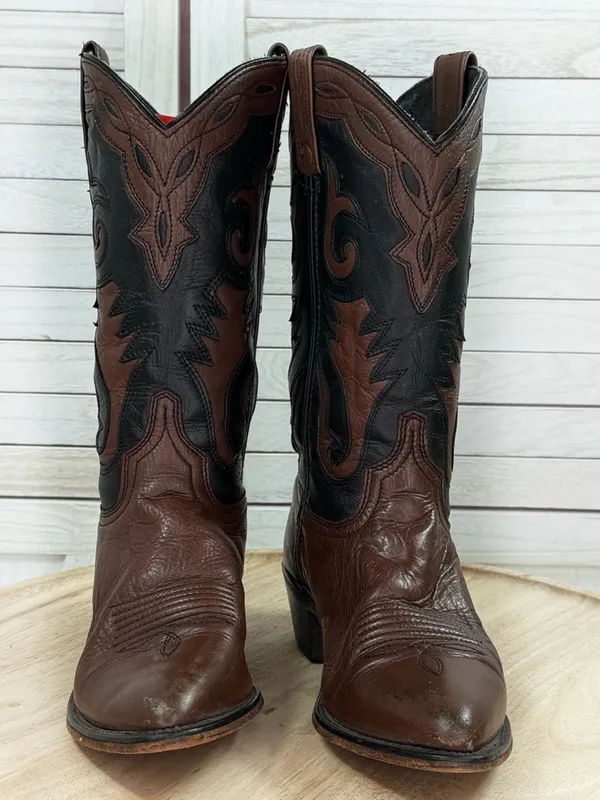 Vintage Abilene Western Cowboy Boots 9093 Julie Brown Black Leather‎ Women 7.5 - Image 2