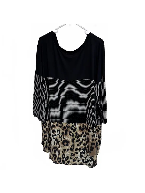24/7 Maurices Leopard Print Striped Color Block High Low Tee Plus Size 3X - Image 3