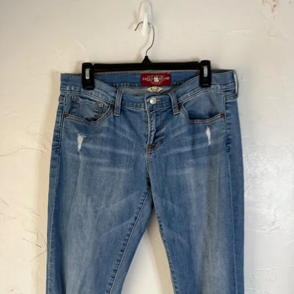Lucky Brand Y2k Size 8‎ 29 Inseam Distressed Blue Denim Skinny Jeans Mid Rise - Image 2