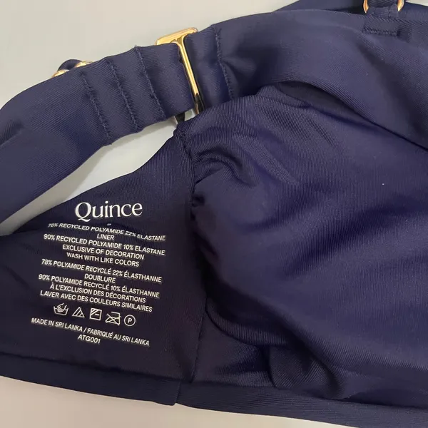 New Quince Italian V-Neck Bikini Top Deep Navy Blue Small - Image 3
